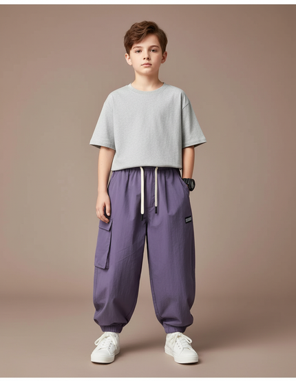 Pantalon Cargo Violet Ample Poches Garçon Casual - Polyester