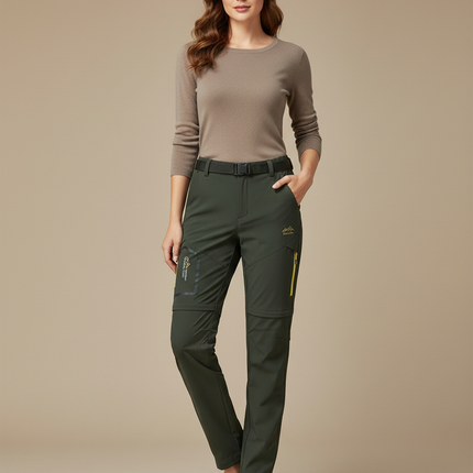Pantalon Cargo Convertible Vert Respirant Femme Randonnée - Kaki Polyester