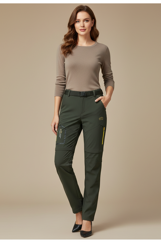 Pantalon Cargo Convertible Vert Respirant Femme Randonnée - Kaki Polyester
