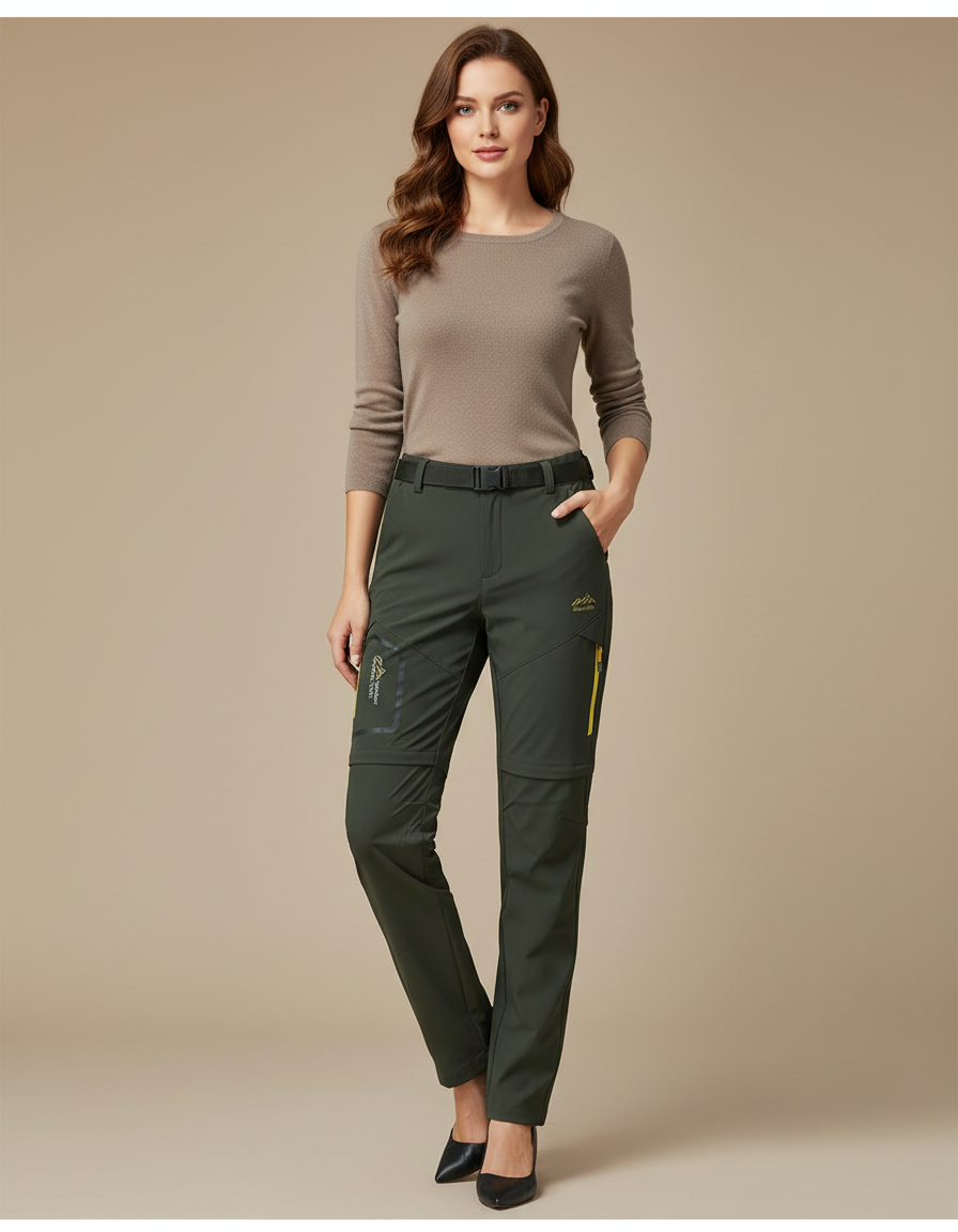Pantalon Cargo Convertible Vert Respirant Femme Randonnée - Kaki Polyester