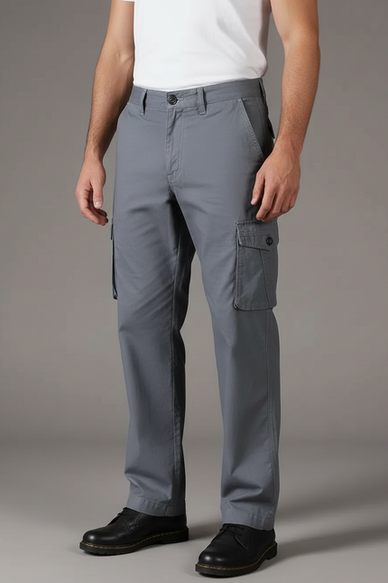 Pantalon Cargo Homme Gris Coton Décontracté Multipoches