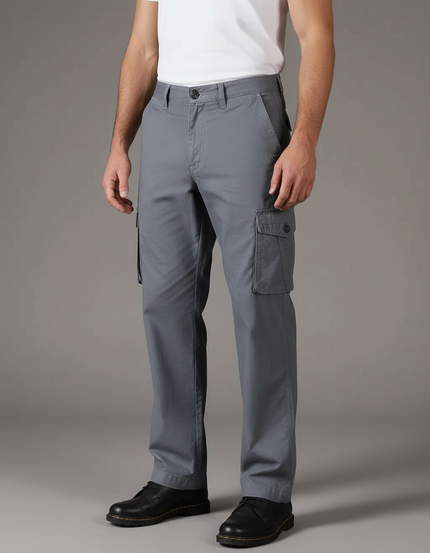 Pantalon Cargo Homme Gris Coton Décontracté Multipoches