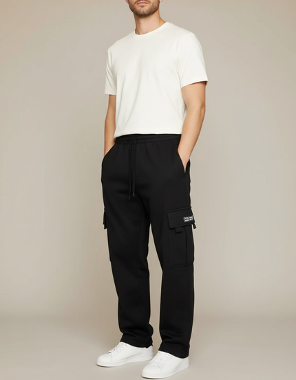 Pantalon Cargo Noir Décontracté Molleton Multipoches Homme