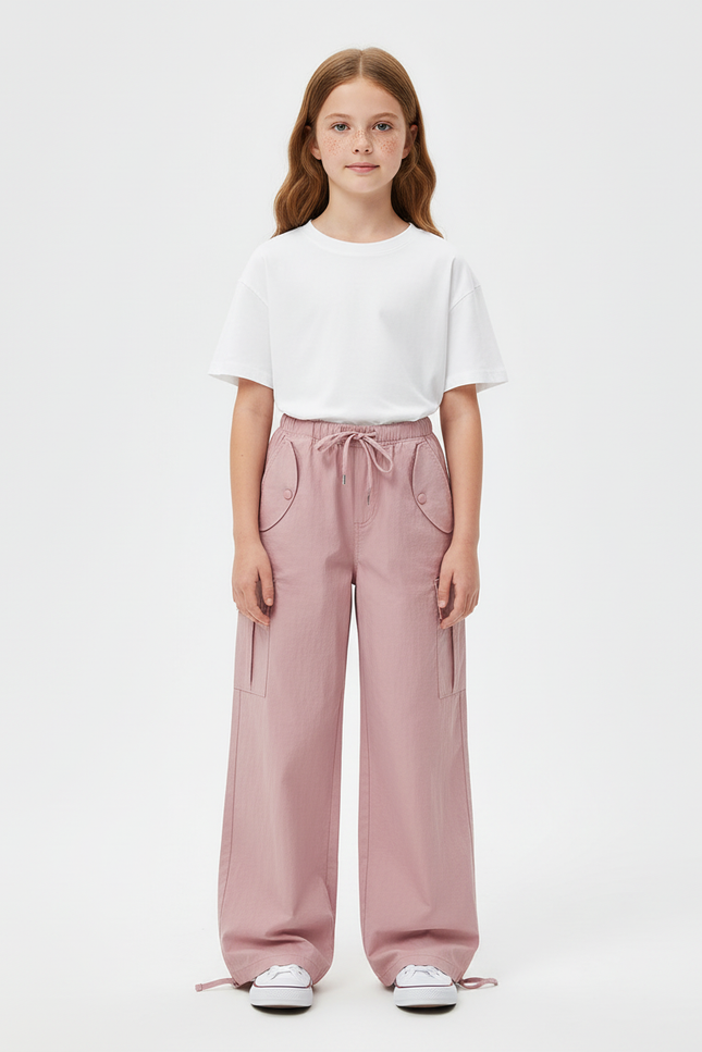 Pantalon Cargo Rose Ample Décontracté Cordon - Coton