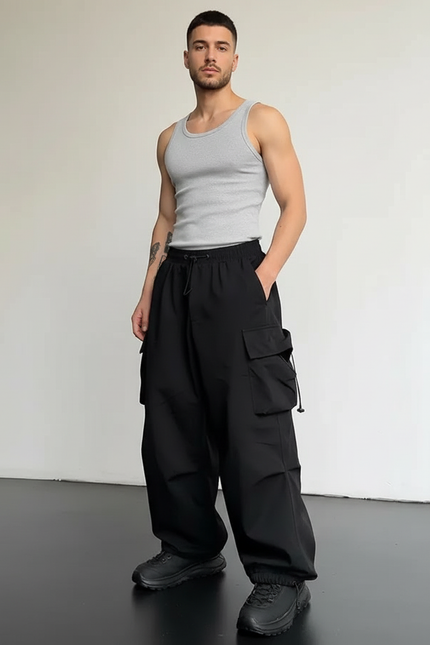 Pantalon Cargo Noir - Polyester