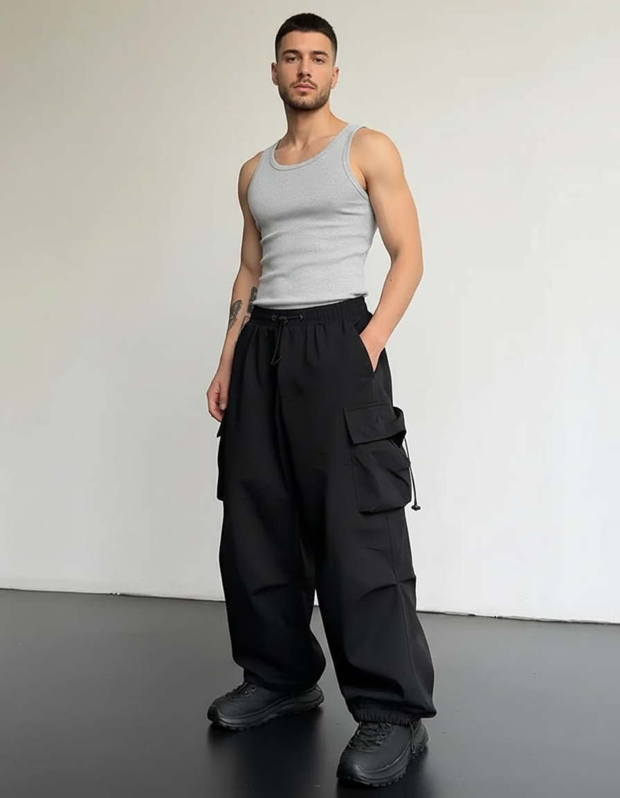 Pantalon Cargo Noir - Polyester