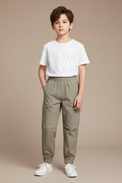 Pantalon Cargo Kaki Coton Décontracté Poches Enfant - Polyester