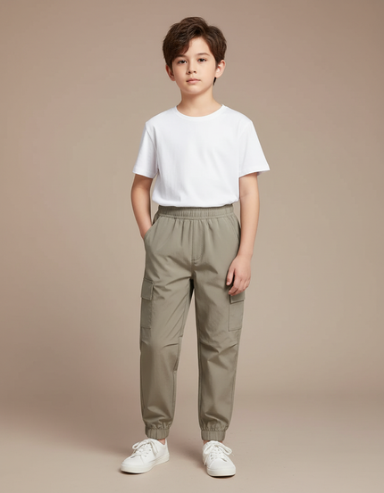 Pantalon Cargo Kaki Coton Décontracté Poches Enfant - Polyester