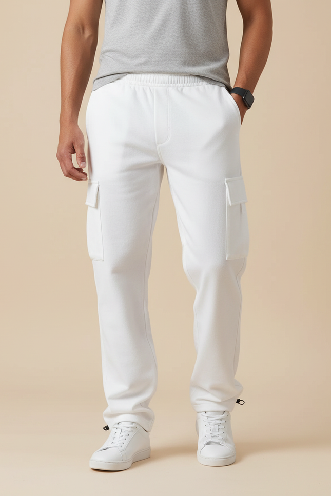 Pantalon Cargo Blanc Ample Décontracté Confortable Homme - Molleton