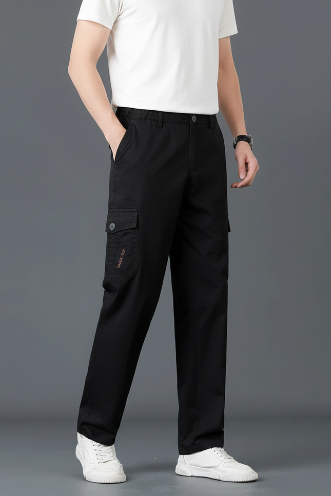Pantalon Cargo Noir Homme Droit Décontracté Coton