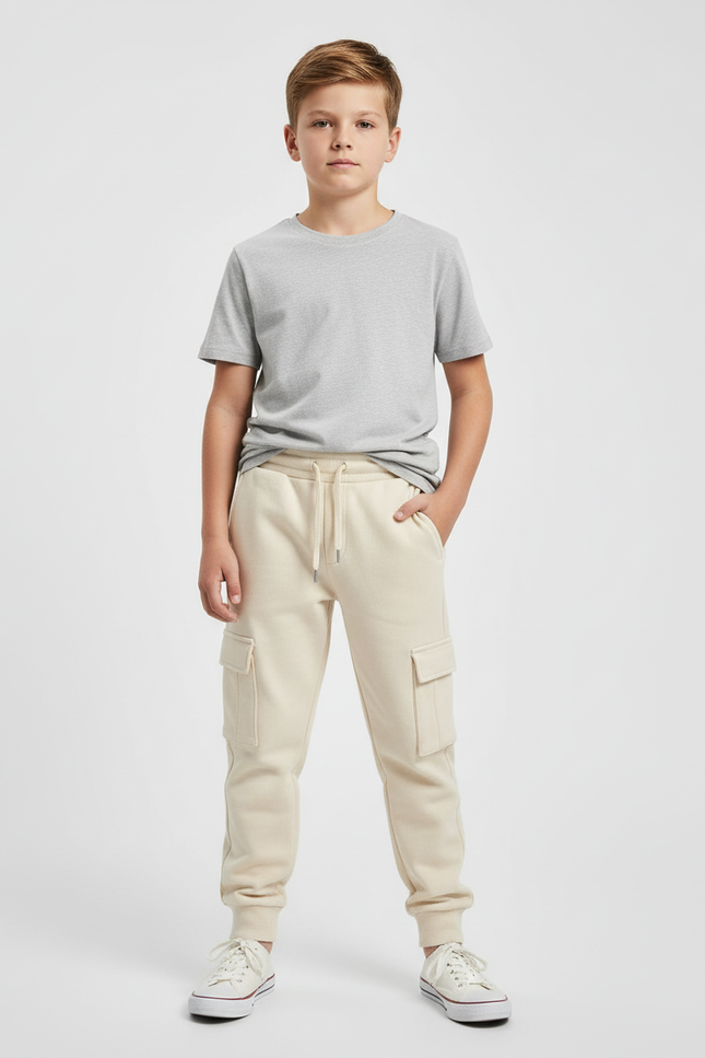 Pantalon Cargo Beige Molletonné Décontracté Multipoches Enfant