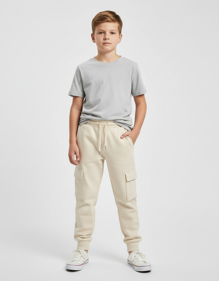 Pantalon Cargo Beige Molletonné Décontracté Multipoches Enfant
