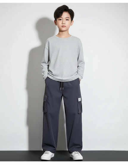 Pantalon Cargo Bleu Marine Ample Décontracté Multipoches Enfant - Polyester
