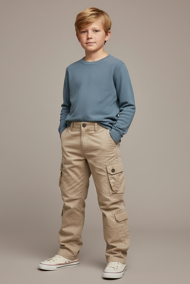 Pantalon Cargo Beige Enfant Multipoches Coton Décontracté
