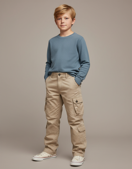 Pantalon Cargo Beige Enfant Multipoches Coton Décontracté