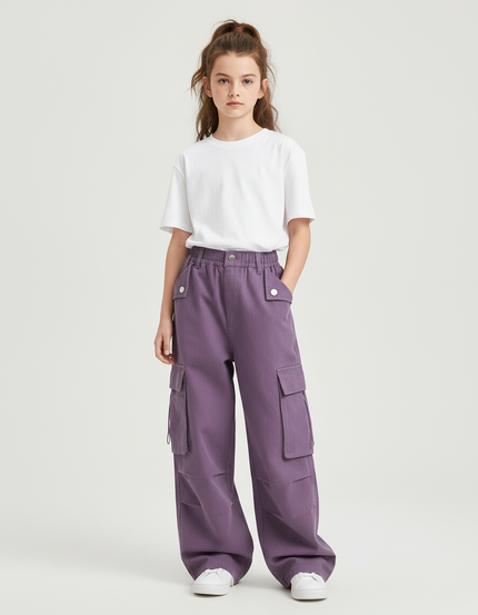 Pantalon Cargo Violet Ample Multipoches Décontracté Enfant - Toile