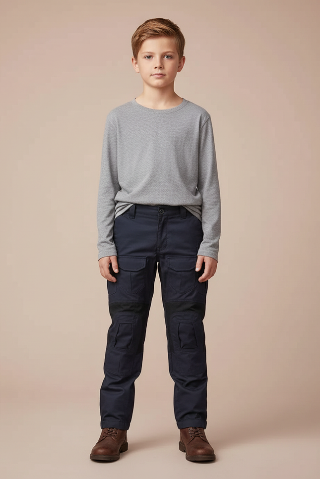 Pantalon Cargo Bleu Marine Enfant Tactique Renforcé - Gabardine