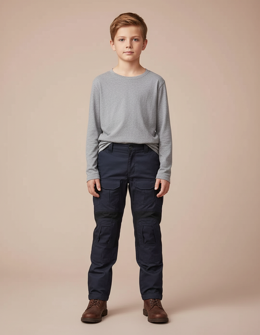 Pantalon Cargo Bleu Marine Enfant Tactique Renforcé - Gabardine