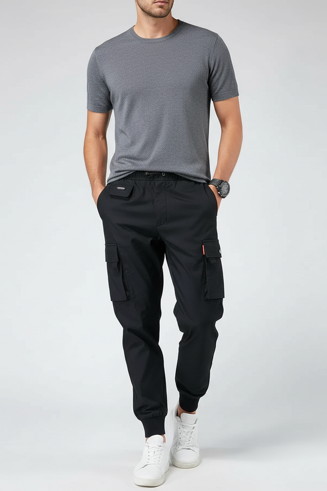 Pantalon Cargo Noir Décontracté Homme Jogger Multi-poches - Polyester