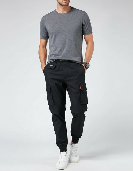 Pantalon Cargo Noir Décontracté Homme Jogger Multi-poches - Polyester