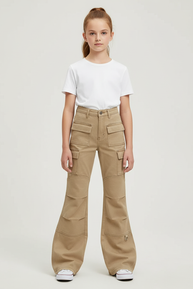 Pantalon Cargo Kaki Ample Évasé Multipoches Enfant - Toile