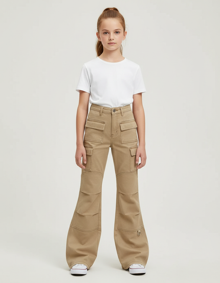Pantalon Cargo Kaki Ample Évasé Multipoches Enfant - Toile