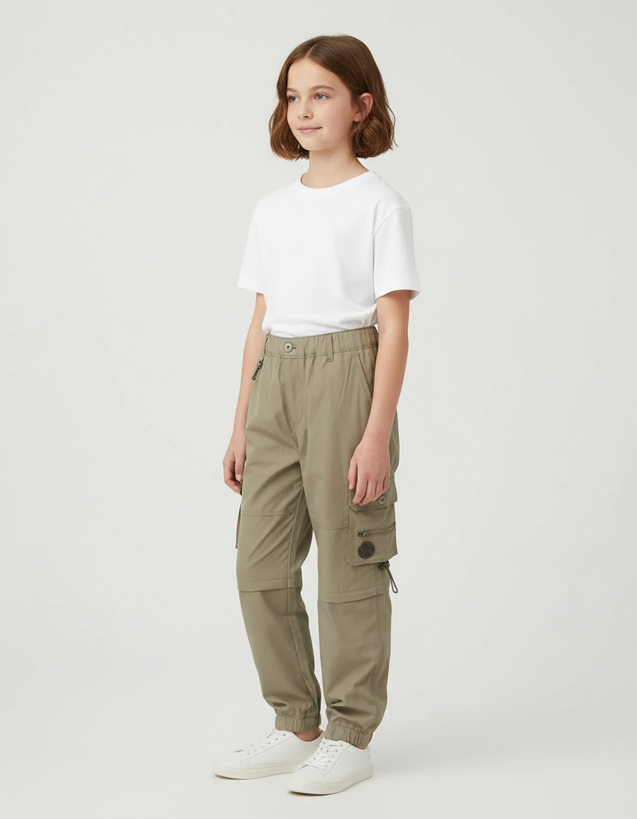 Pantalon Cargo Kaki Ample Détachable Enfant - Polyester