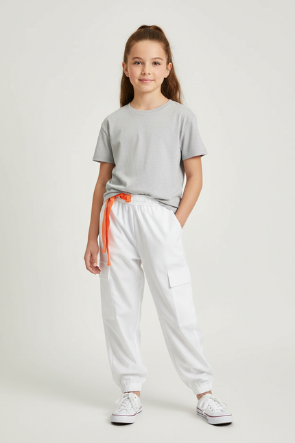 Pantalon Cargo Blanc Ample Enfant Sport Décontracté - Polyester