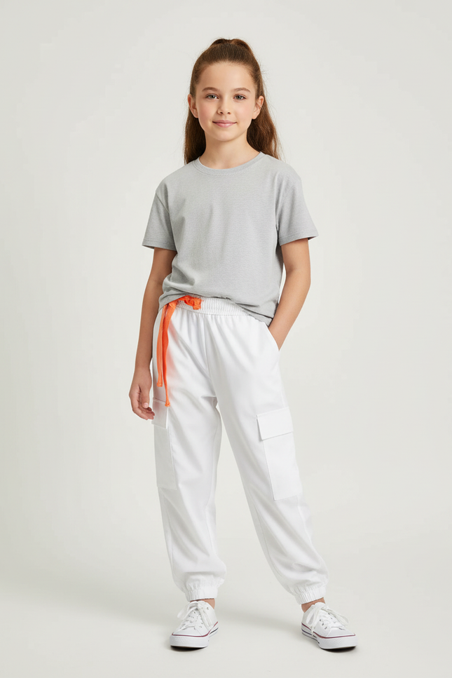 Pantalon Cargo Blanc Ample Enfant Sport Décontracté - Polyester