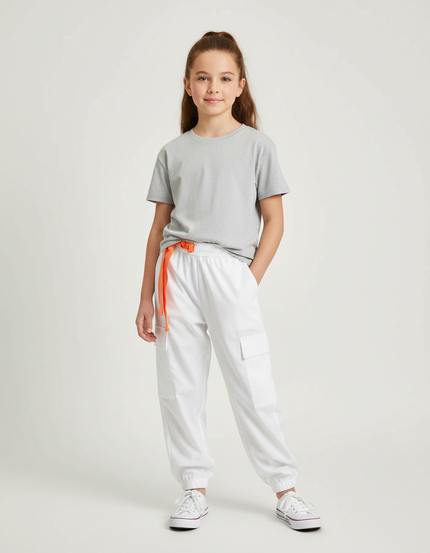 Pantalon Cargo Blanc Ample Enfant Sport Décontracté - Polyester