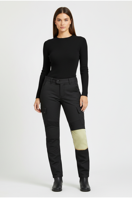 Pantalon Cargo Noir Femme Décontracté Renforcé Ample - Gabardine