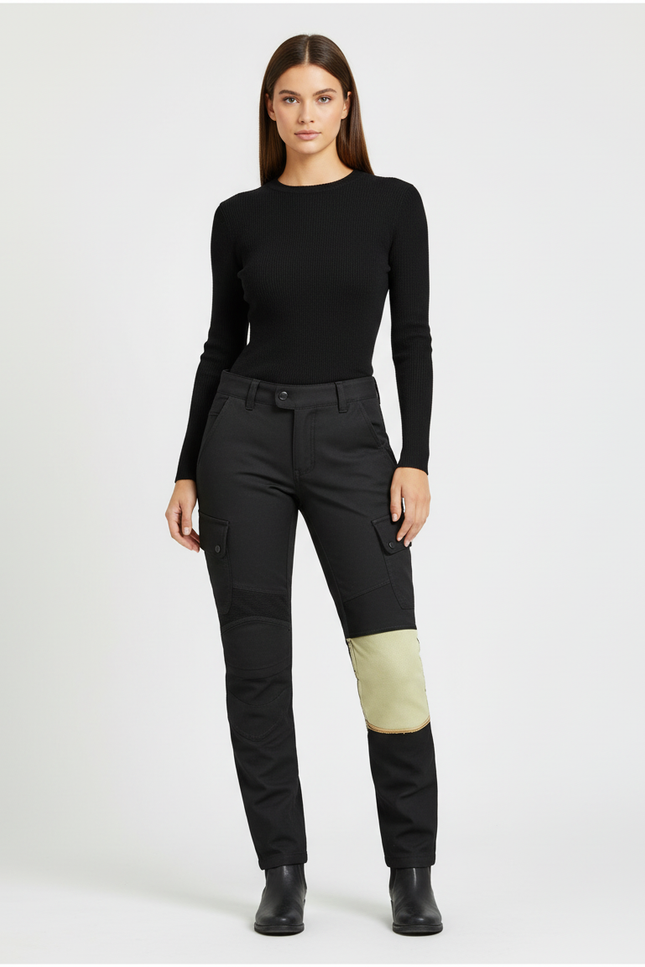 Pantalon Cargo Noir Femme Décontracté Renforcé Ample - Gabardine