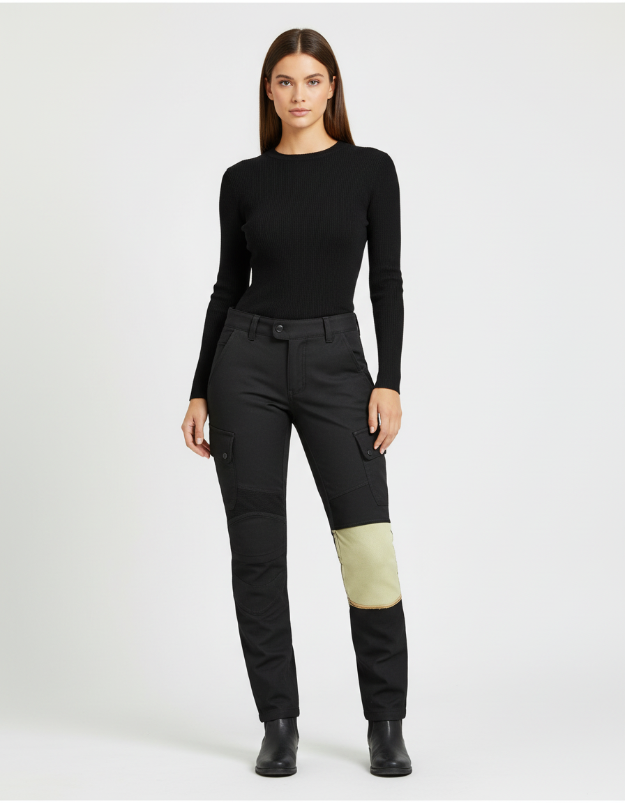 Pantalon Cargo Noir Femme Décontracté Renforcé Ample - Gabardine