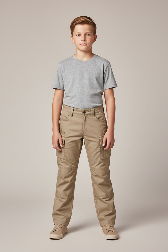 Pantalon Cargo Kaki Enfant Multipoches Résistant - Toile