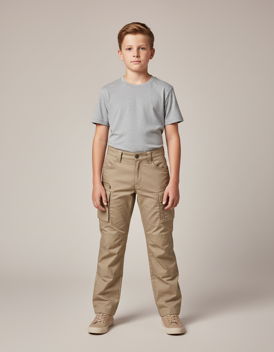 Pantalon Cargo Kaki Enfant Multipoches Résistant - Toile
