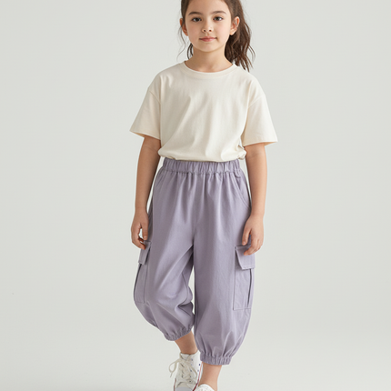 Pantalon Cargo Enfant Violet Ample Coton Décontracté