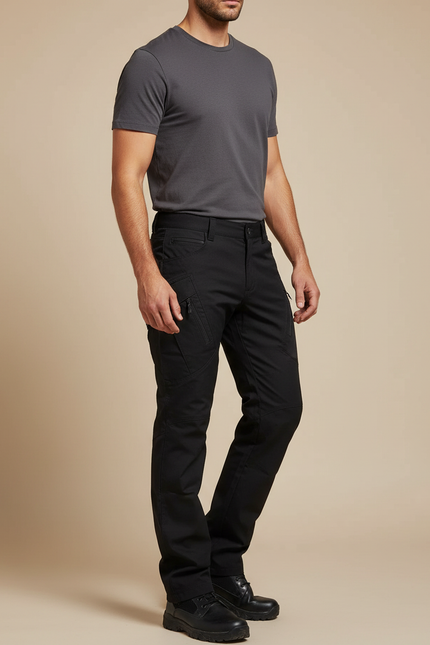Pantalon Cargo Noir Homme Multi-Poches Décontracté - Polyester
