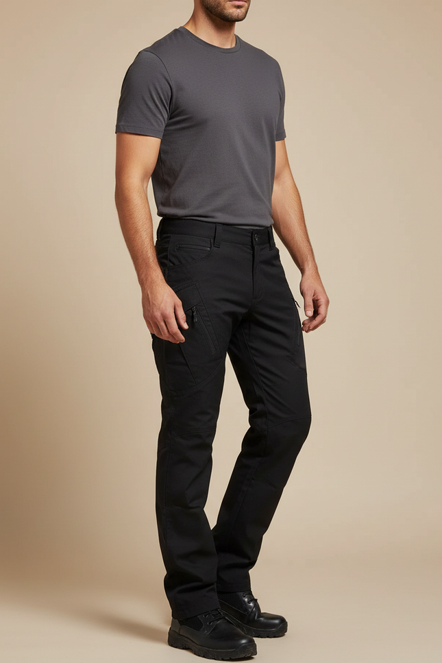 Pantalon Cargo Noir Homme Multi-Poches Décontracté - Polyester