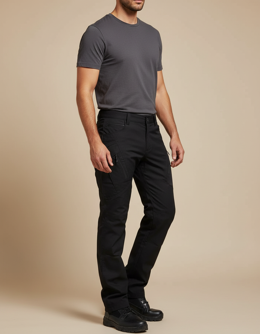 Pantalon Cargo Noir Homme Multi-Poches Décontracté - Polyester