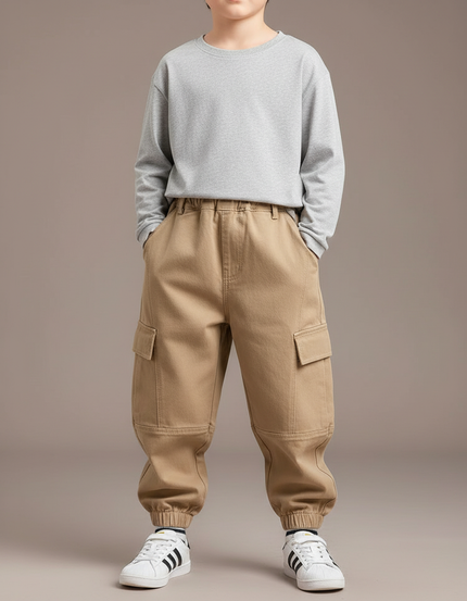 Pantalon Cargo Kaki Ample Coton Élastique Garçon
