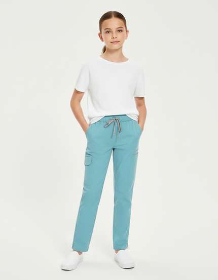 Pantalon Cargo Bleu Ciel Cordon Élastique Enfant - Polyester