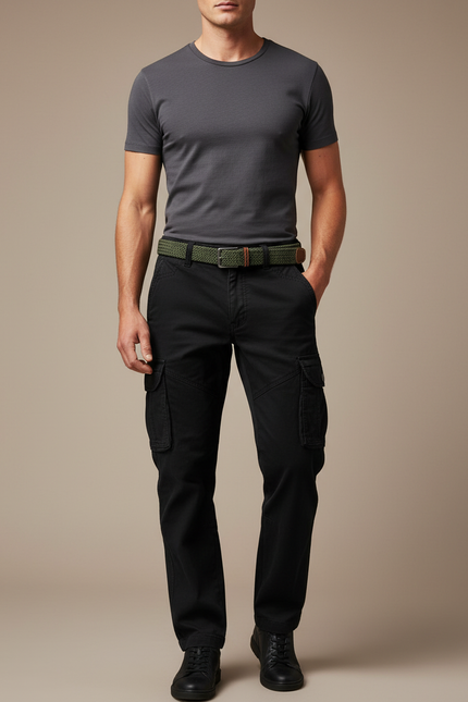 Pantalon Cargo Noir Décontracté Homme Multipoches - Toile