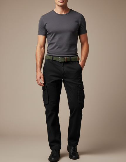 Pantalon Cargo Noir Décontracté Homme Multipoches - Toile