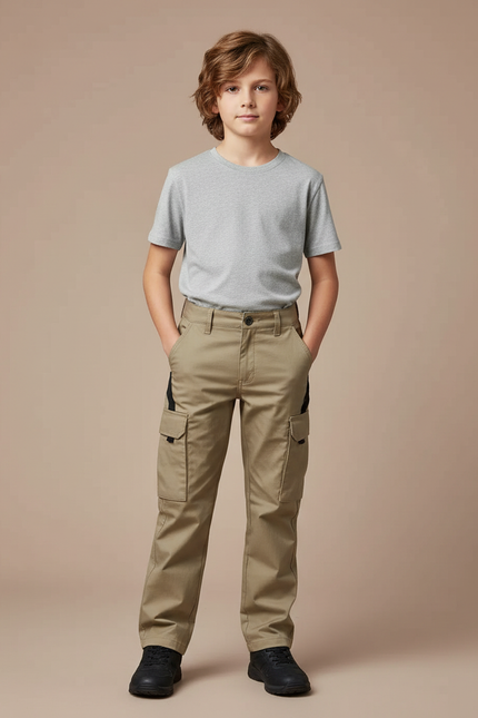 Pantalon Cargo Kaki Enfant Multi-Poches Décontracté - Toile