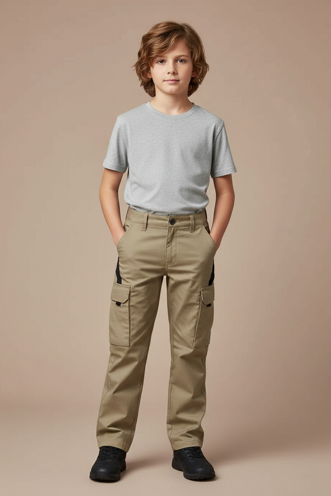 Pantalon Cargo Kaki Enfant Multi-Poches Décontracté - Toile
