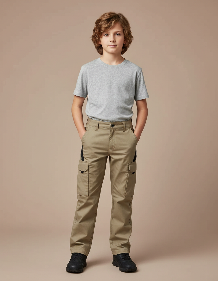 Pantalon Cargo Kaki Enfant Multi-Poches Décontracté - Toile