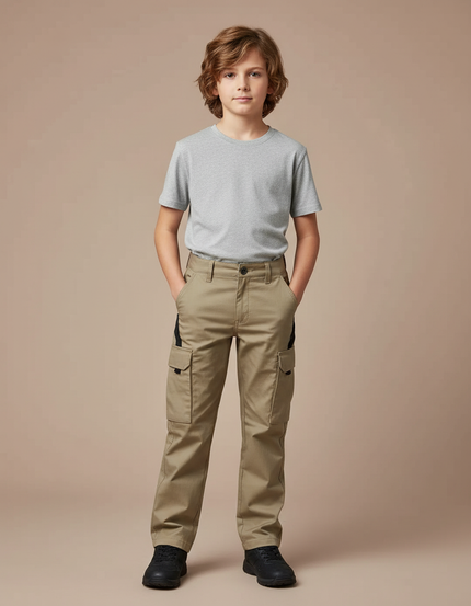 Pantalon Cargo Kaki Enfant Multi-Poches Décontracté - Toile