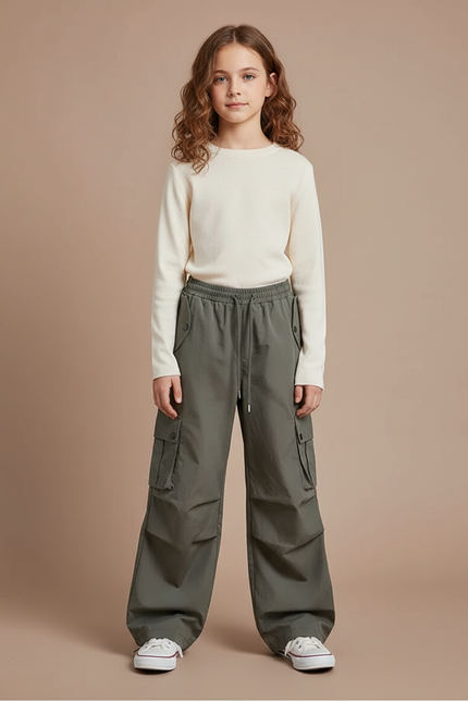 Pantalon Cargo Kaki Ample Décontracté Enfant - Polyester