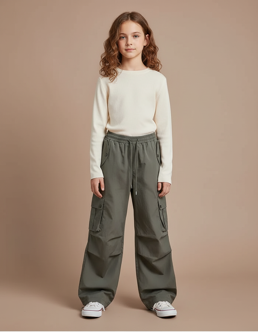 Pantalon Cargo Kaki Ample Décontracté Enfant - Polyester