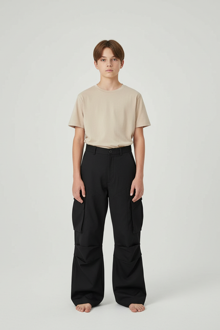 Pantalon Cargo Noir Ample Décontracté Streetwear Homme - Toile